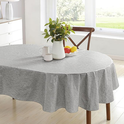 Newbridge Napa Leaf Grey Vinyl Flannel Backed Tablecloth, 60 x 84 Inch Oval, Hotel Quality Waterproof Indoor Outdoor Table Cover for Kitchen, Patio, Dining, BBQ