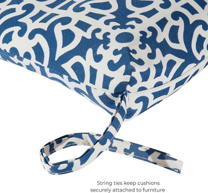 Modern Outdoor Chaise Lounge Cushion with Ties – Durable Polyester Fabric, Channel-Filled Polyfiber Insert, Removable Zippered Cover, Indigo Lattice