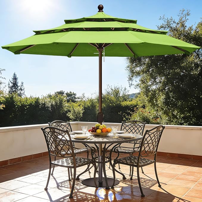 EliteShade USA 10-Year-Non-Fading 10ft 3-Tier Market Patio Umbrella, Commercial Grade Outdoor Table Umbrella with Crank Open, Windproof & UPF 50+ UV Protection, Heavy Duty Ventilation for Garden, Deck, Pool, Backyard, Beach & Bistro, No Tilt, Macaw Green