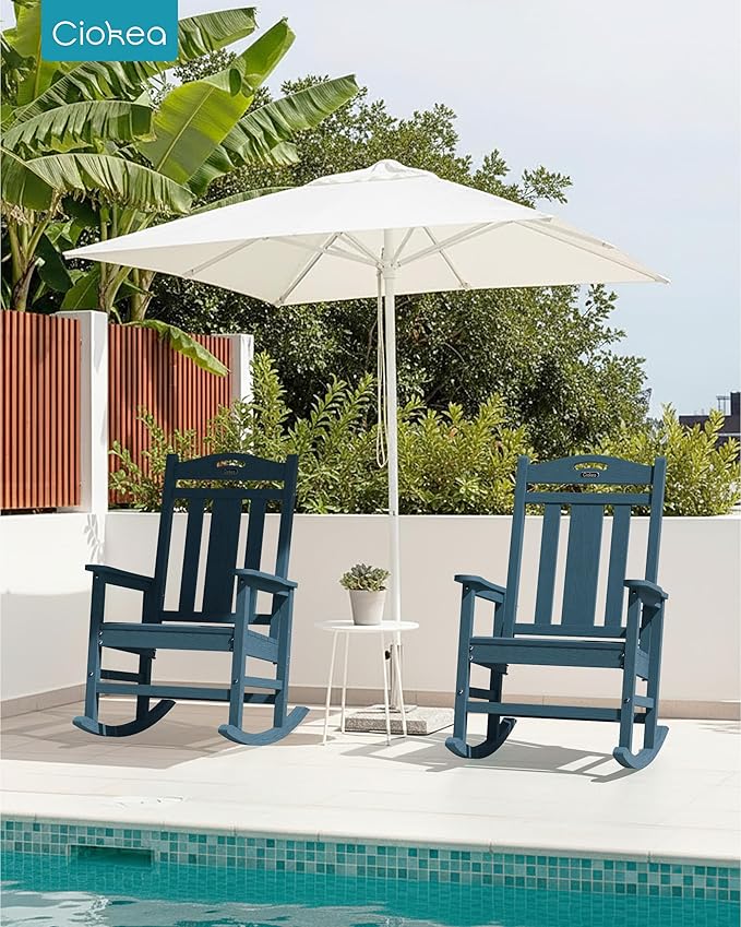 Ciokea Oversized Outdoor Rocking Chairs Set of 3, 380lbs Heavy-Duty Large Patio Rocker, High Back Cozy Porch Chairs, Weather Resistant Patio Rocking Chairs for Outside, Fire Pit, Deck, Slate Blue
