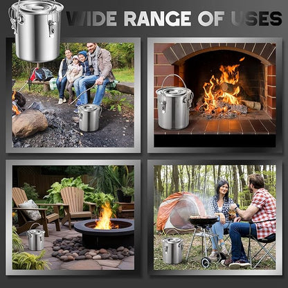 3 Gallon Stainless Steel Charcoal Saver ash Bucket with Grill and Lockable Lid, Fire Bucket for Collecting Hot Charcoal and Ashes, for Fireplaces, Fire Pits, Hearths, Indoors Outdoors
