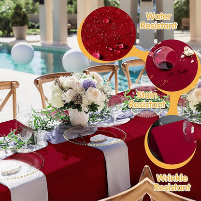 BRILLMAX 10 Pack Burgundy Tablecloths 60x102 Inch for 6ft Rectangle Tables | 150 GSM Polyester Fabric, 15" Standard Drop, Water, Stain & Wrinkle Resistant Cloth Cover for Wedding Reception Banquet Party