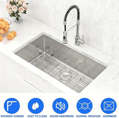 30 x 19 Inch Undermount Kitchen Bar Sink, Handmade Single Bowl 304 Stainless Steel Wet RV Sinks, Indoor and Outdoor Deep Kitchen Laundry Basin with Accessories