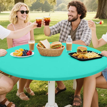 Smiry Round Spandex Tablecloth, Elastic Fitted Washable Tablecloths for 36"-44" Tables, Waterpoof Stretch Picnic Table Cover for Dining, Indoor and Outdoor, Aqua