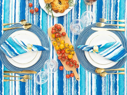 YiHomer Indoor Outdoor Tabletop for Spring Summer Decorations, Picnics and Dinner Parties - Stain and Water Resistant, Crayon Art (Ocean), Tablecloth, 60 x 120 Rectangle
