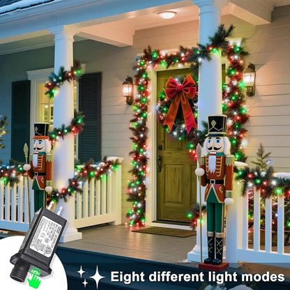 40FT 120 LED Outdoor String Lights, Red White and Green Christmas Lights | Waterproof 8 Modes Plug in Clear Wire Twinkle Fairy Lights for Indoor Bedroom Patio Yard Xmas Party Holiday Decorations