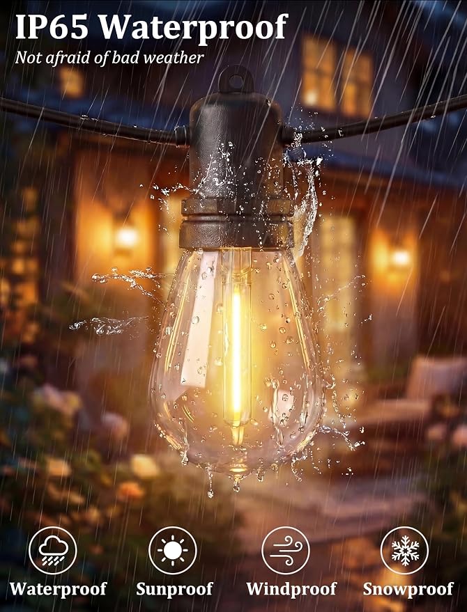 S14 Outdoor String Lights 30FT, Waterproof Patio Lights with 11 Shatterproof LED Bulbs (1 Spare), UL Certified Commercial Grade Black Wire Hanging Lights for Outdoor, Indoor, Backyard, Porch