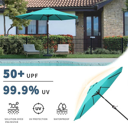 10FT Patio Umbrella, Outdoor Umbrella with Push Button Tilt and Crank, 8 Sturdy Ribs, UV Protection & Waterproof Market Umbrella for Pool, Backyard, Beach,Deck