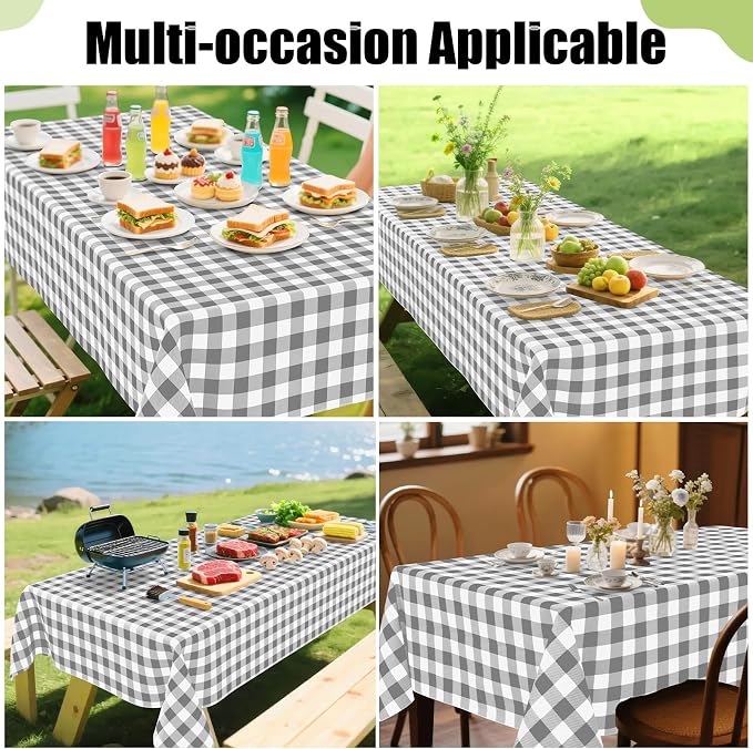 Smiry Picnic Table Cloth, Vinyl Tablecloths with Flannel Backing, 60"x102" | Waterproof Rectangle Table Cloth, Wipeable Buffalo Plaid Table Cover for Indoor and Outdoor (Grey & White)