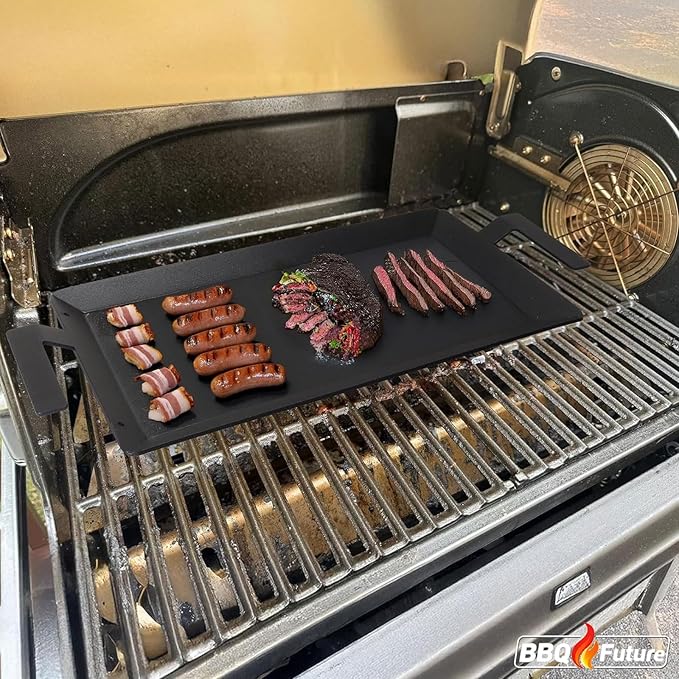 Carbon Steel Griddle for Gas Grill, Double Burner Griddle Compatible with Induction, Stove Top, Electric, Oven - 24" x 10" Professional Cookware for Cooktop, NonStick Griddle Pan