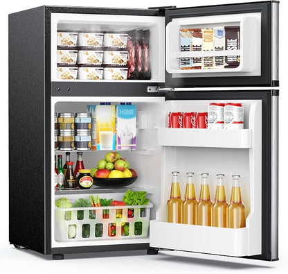 EUHOMY Mini Fridge with Freezer, 3.2 Cu.Ft Mini Refrigerator fridge, 2 door For Bedroom/Dorm/Office/Apartment - Food Storage or Cooling drinks, Silver
