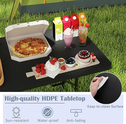 Tangkula 6 FT Folding Table, Indoor Outdoor Foldable Plastic Table with HDPE Tabletop, Sturdy Metal Fame, Carrying Handle, Heavy Duty Portable Fold-in-Half Picnic Table for Camping BBQ Party