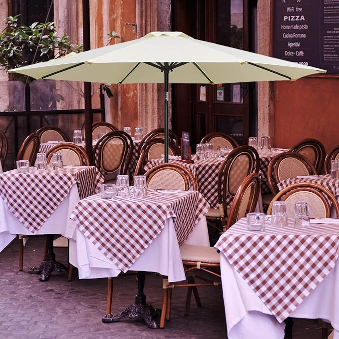 YSSOA 9' Patio Umbrella Outdoor Table Market Yard Umbrella with 8 Sturdy Ribs, Beige