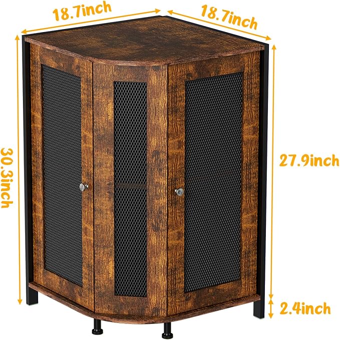 JKsmart 3-Tier Corner Bar Cabinet, Liquor Cabinet with Open Shelf & Door | Space-Saving Corner Design, Home Bar Display for Wine, Liquor & Coffee, Rustic Brown Wine Cabinet for Kitchen and Dining Room