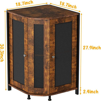 JKsmart 3-Tier Corner Bar Cabinet, Liquor Cabinet with Open Shelf & Door | Space-Saving Corner Design, Home Bar Display for Wine, Liquor & Coffee, Rustic Brown Wine Cabinet for Kitchen and Dining Room
