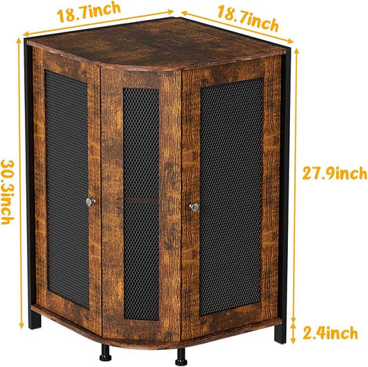 JKsmart 3-Tier Corner Bar Cabinet, Liquor Cabinet with Open Shelf & Door | Space-Saving Corner Design, Home Bar Display for Wine, Liquor & Coffee, Rustic Brown Wine Cabinet for Kitchen and Dining Room