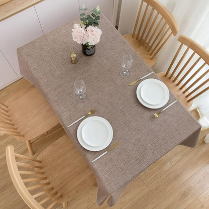 LIBERECOO Vinyl Tablecloth with Flannel Backing, Flaxen, Waterproof, Stain-Resistant, Easy-Clean Table Cover for Dining, Kitchen, and Outdoor Use, 60" x 102" Rectangle