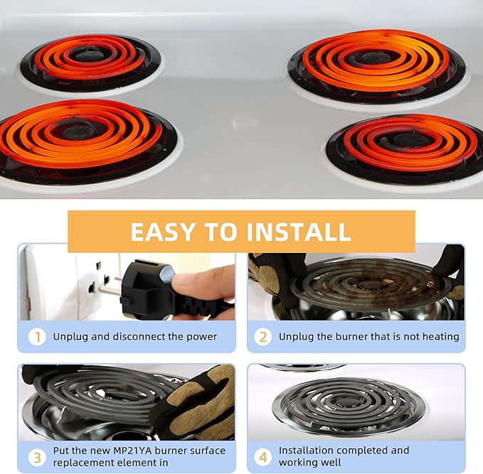 2 Pack MP15YA Electric Range Burner Element Unit 6" Replacement Fit for Hard-wick & Ken-more & May-tag & Nor-ge & Whirl-pool Electric Range Stove by AMI PARTS