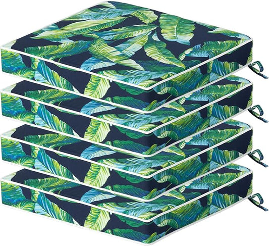 COZYVIDA Outdoor Chair Cushions Set of 4, 20"x20" Square Seat Pads with Tie Straps and YKK Zippers, 30D High-Density Foam, Water-Resistant Fabric,UV-Resistant 1000+ Hrs