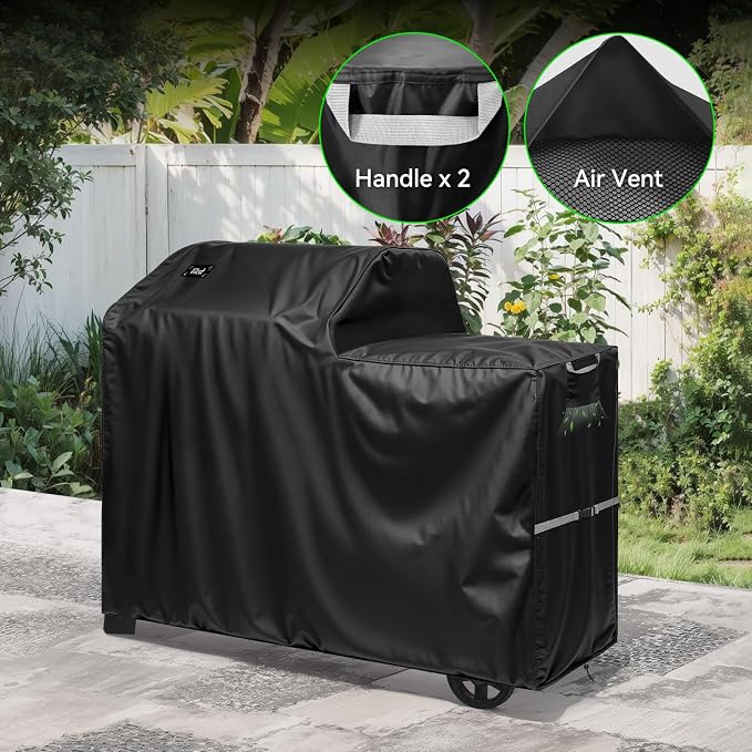 Waterproof Full-Length All Weather Grill Cover Accessory for Traeger Woodridge Pellet Grill and Smoker TFB86MLH,Tear & Fade Resistant Windproof Grill Cover with Buckle,Drawstring,Black