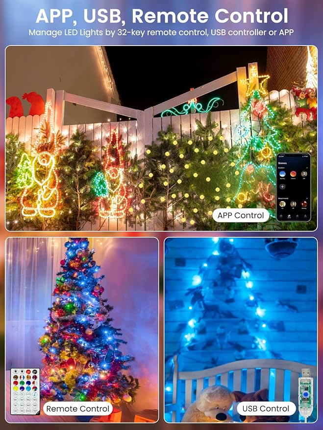 Red White and Blue Smart Color Changing String Lights for Bedroom, 33FT 66LED App Control LED Globe Patriotic Fairy Lights with Remote, 4th of July Decorations Indoor Outdoor for Girl's Room Party