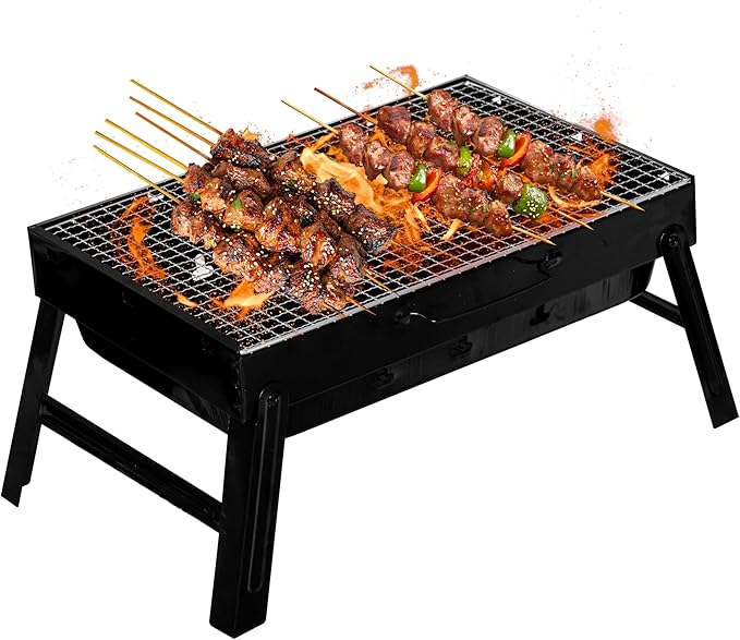 Gardenised Portable Charcoal Grill Foldable Stainless Steel BBQ for Camping Backyard Tailgating Hiking Picnic Travel Beach Parties Garden Gatherings Poolside Cooking Skewers & Outdoor Barbecues, Small