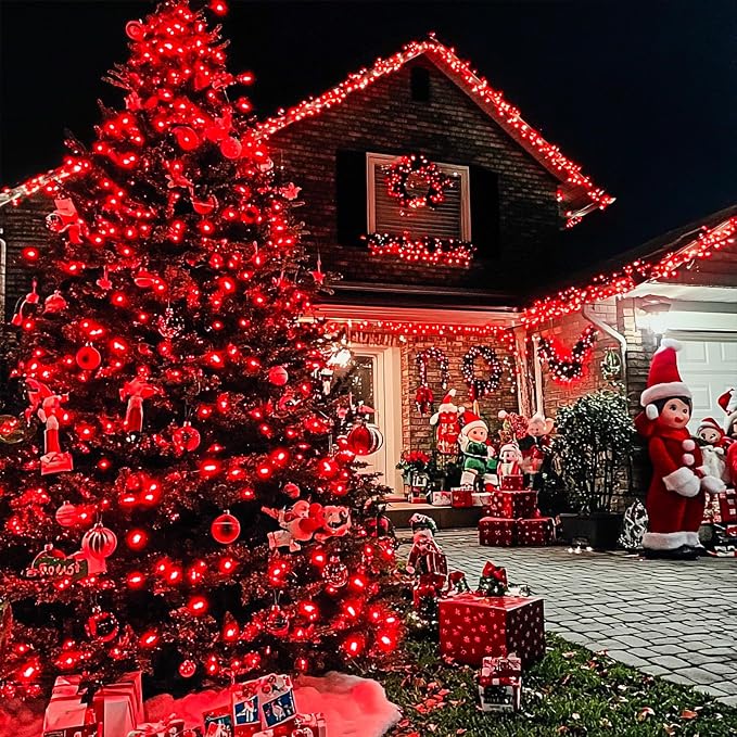JMEXSUSS 66ft 200 LED Red String Lights Plug in | Clear Wire, connectable, 8 modes, Timer, Outdoor Indoor for Room Party Tree Halloween Christmas Decorations