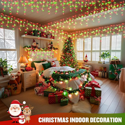 JMEXSUSS 400 LED 38.8ft Red and Green Christmas Icicle Lights Outdoor | Icicle Lights Plug in, Hanging Outdoor Indoor for Christmas House Party Holiday Decorations