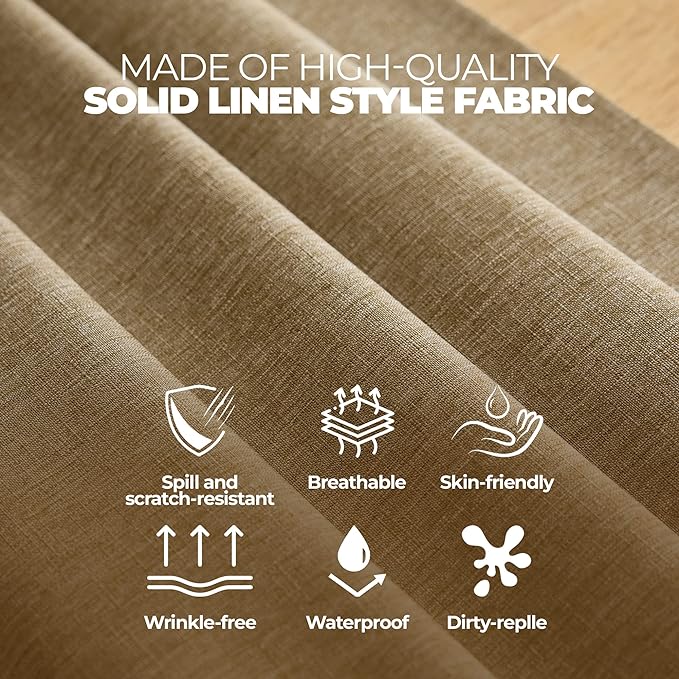 Decorelia Waterproof Faux Linen Farmhouse Round Table Cloth for Indoor/Outdoor, Decorative Rustic Fabric Tablecloth Cover for Party Picnic Dining & Kitchen Table (60 Inch, Round (2-4 Seats), Natural)