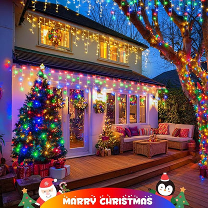 JMEXSUSS Color Changing Icicle Lights for Outside, 11 Modes 400 LED | Christmas Icicle Lights with 80 Drops, Warm White to Multicolor Icicle Lights for Christmas Eaves Party Decorations