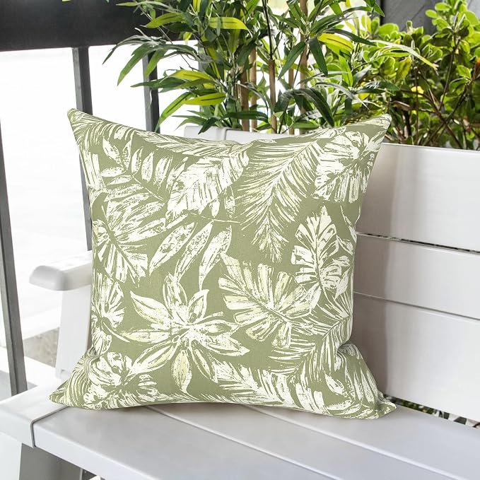 LVTXIII Outdoor Pillow Covers 20x20 Inch, 2 Pack Large Square Throw Pillow Cases, Fade-Resistant Cushion Covers for Patio Furniture Sofa, Garden Porch, Tropical Leaf Green