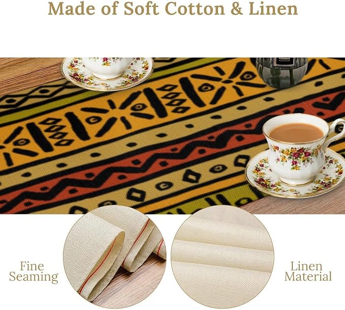 African Ethnic Table Runner, Vintage Geometric Abstract Traditional Clorful Mud Cloth Seasonal Table Runner Decor for Kitchen Farmhouse Home Holiday Parties 13x108in