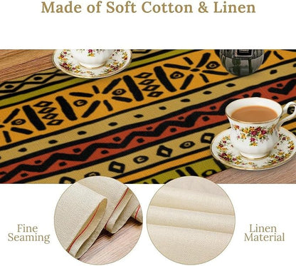 African Ethnic Table Runner, Vintage Geometric Abstract Traditional Clorful Mud Cloth Seasonal Table Runner Decor for Kitchen Farmhouse Home Holiday Parties 13x70in
