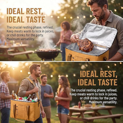 BBQ Blanket for Resting Meat,Reusable BBQ Resting Bag for Meat, Includes Resting Time Guide, Leak-Proof Oxford Cloth with Thick Insulation, Yellow 3D Bag