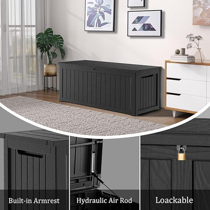 Outdoor Storage Box 270GAL Waterproof Resin Deck Box,UV-Resistant Lockable Delivery Bin for Garden Tools,Large Patio Outside Cushions,Pool Accessories Supplies,Chest,Furniture,Package,Black
