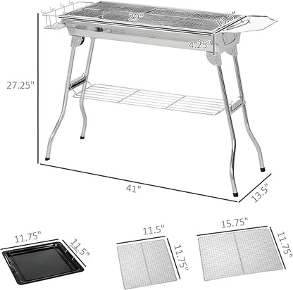 Folding Charcoal BBQ Grill, Portable Charcoal Barbecue Grill for Camping, Picnic