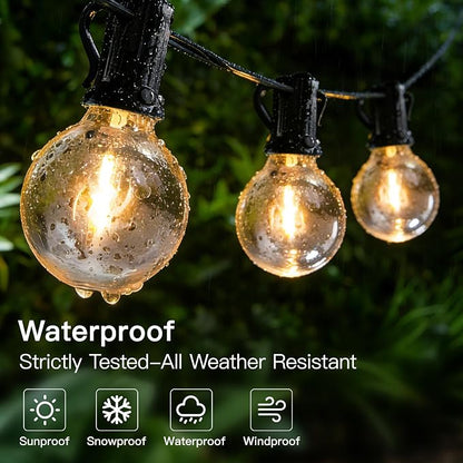 100FT Outdoor String Lights with Remote, 50 + 3 Spare G40 LED Bulbs Plug in Connectable Dimmable Patio Lights, Waterproof Hanging Lights for Outside Backyard Balcony Yard Deck Party