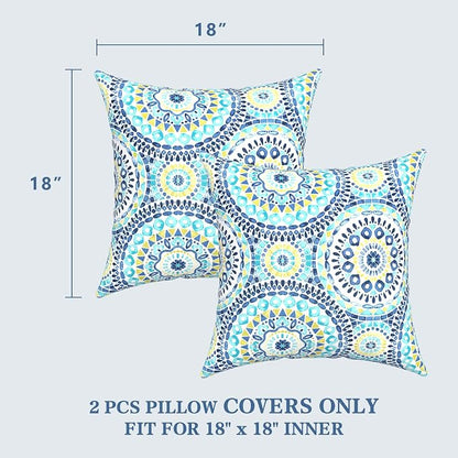LVTXIII 2 Pack Outdoor Pillow Covers ONLY 18x18 Inch, Water-Repellent Square Decorative Cushion Covers for Patio Furniture, Garden, Sofa, Delancey Lagoon