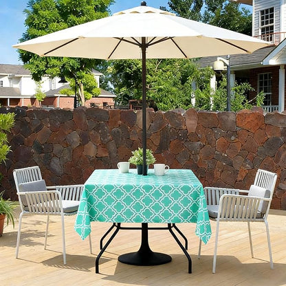 Poise3EHome Square Outdoor Tablecloth with Umbrella Hole and Zipper,Aqua Blue 60x60 Inch,Polyester SpillProof Washable Table Cloth for Spring Summer Patio Garden Poolside Picnic Camping BBQS