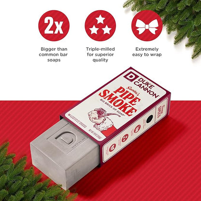 Duke Cannon Big Brick of Soap Holiday 4-Pack for Men – 10 oz Each – Long-Lasting Triple-Milled Bar Soaps in Holiday Scents: Lump of Coal, Illegally Cut Pine, Santa's Pipe Smoke, White Elephant