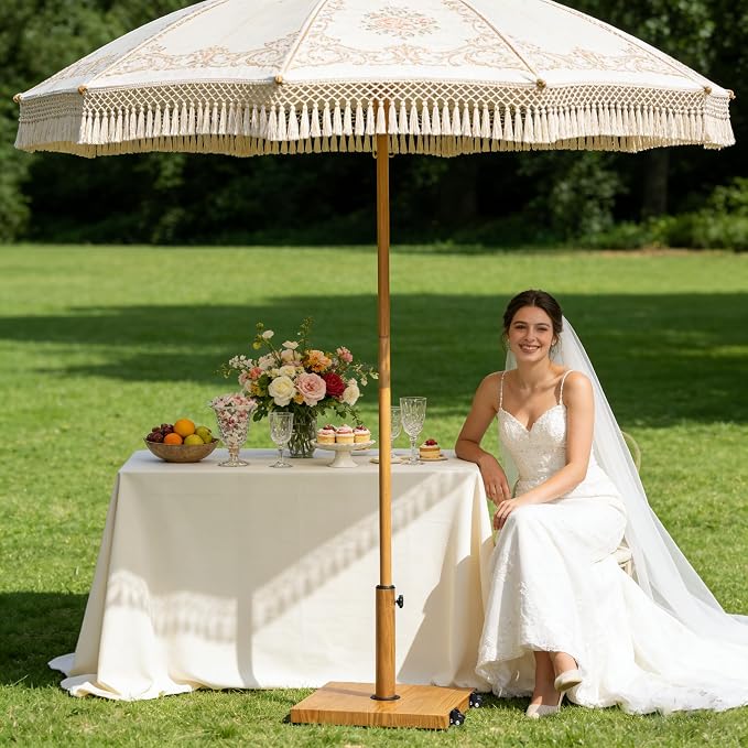 Patio Umbrella Base with Wheels, 43lbs Outdoor Umbrella Stand | With 2 Wheels, Square Heavy Duty Base, Suitable for 6-12FT Market & Fringe Umbrella, for Deck, Lawn, Poolside