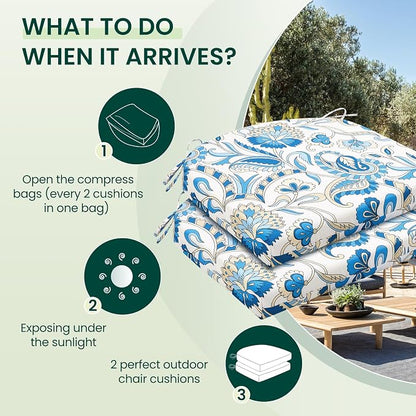 HARBOREST Outdoor Chair Cushions Set of 2, Water Resistant Patio Chair Cushions with Ties, Outdoor Seat Cushions for Patio Furniture, 17"x16"x2", Blue Butterfly