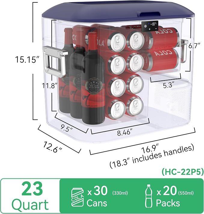 Megiu Car Refrigerator Portable Car Fridge 12V Refrigerator 23 Quart (22 Liter) Freezer Compressor Cooler 12V/24V DC 110～240 V AC for Outdoor Camping Travel Home Use -18℃~+15℃ (Blue)
