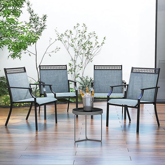Giantex Patio Chairs Set of 4, Outdoor Chairs with All Weather Fabric, High Backrest, Armrests, Heavy Duty Metal Armchair, Outside Dining Chairs for Porch Lawn Garden Yard Pool