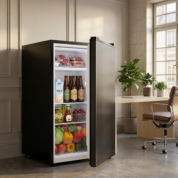 3.2 Cu.Ft Mini Fridge with Freezer, 1 Door Small Refrigerator with Adjustable Thermostat Energy-efficient Low Noise, Compact Fridge for Bedroom, Office, Dorm, Black