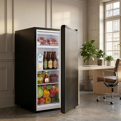 3.2 Cu.Ft Mini Fridge with Freezer, 1 Door Small Refrigerator with Adjustable Thermostat Energy-efficient Low Noise, Compact Fridge for Bedroom, Office, Dorm, Black