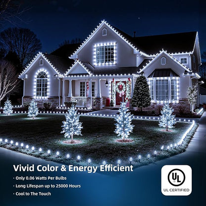 Minetom C9 LED Christmas Lights Outdoor, 81FT 100 LED C9 String Lights, Waterproof, Connectable, 8 Modes, with Timer & Memory Function for Tree Home Yard Party Indoor Outside, Cool White