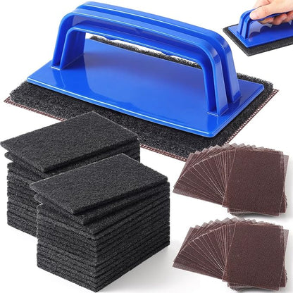 Reallnaive 62 Pcs Griddle Cleaning Kit for Flat Top Grill,Blue | Screen Holder, Grill Screens Cleaning Pads, Heavy Duty Abrasive Mesh Pads for Cast Iron, Stainless Steel Griddle Cleaner