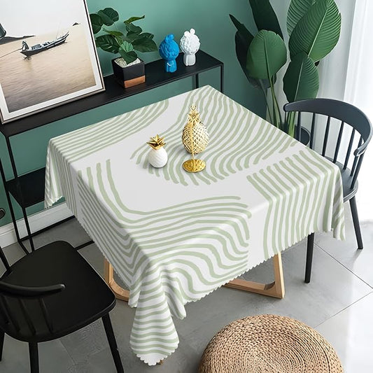 Sage Green Stripes Table Cloth for Square Chic Striped Square Tablecloths Polyester Vintage for Picnic Party Dinner Wrinkle Oil-Proof Resistant Table Cover for Dining Table 60x60 Inch