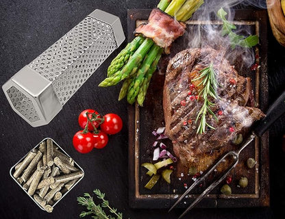 Smoker Smoke Tube Box for Pellets Grill, 304 Stainless Steel BBQ Cold Smoker Generator Tube, 2.5 Hours of Billowing Hot or Cold Smoking - 6" Hexagon - 1Pack